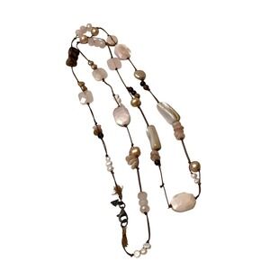 Silpada 925 Sterling Silver Rose Quartz Pearl Corded Long Necklace 32" Vtg beach